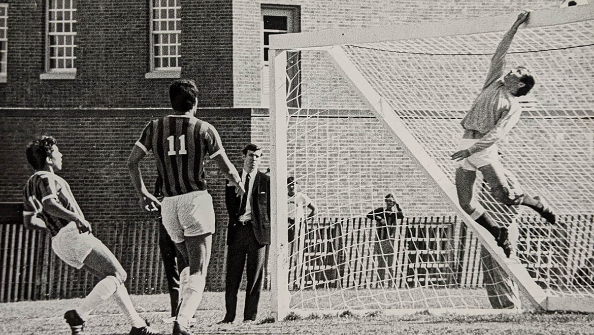 1968 Hartwick College soccer players during a game