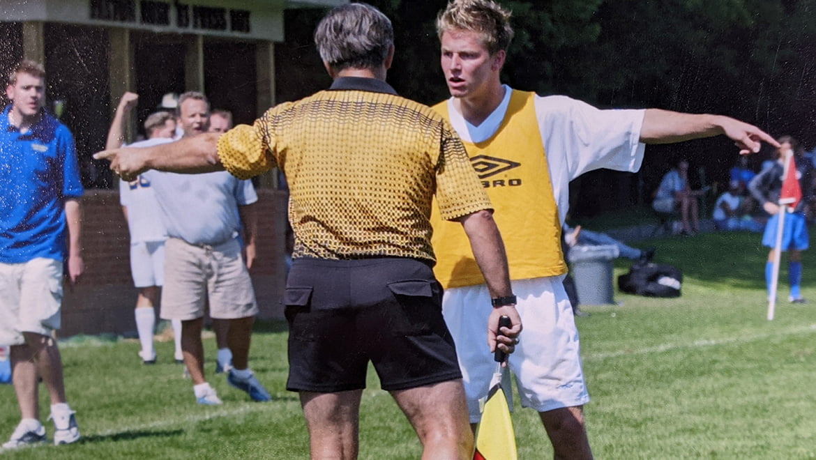 1995 Hartwick College soccer players during a game