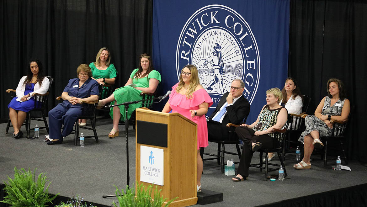 Member of the Hartwick College Nursing Class of 2024 speaking during pinning ceremony