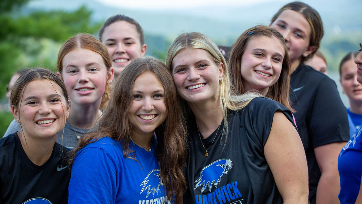 Hartwick College new student softball players before First Walk during Wick Week