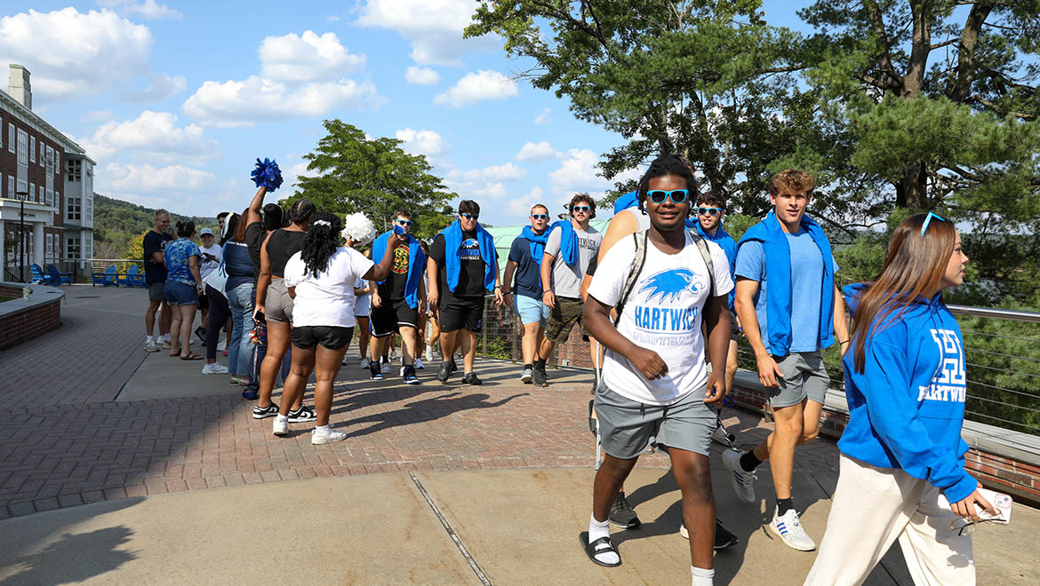 Hartwick College new students on Founders' Way First Walk during Wick Week