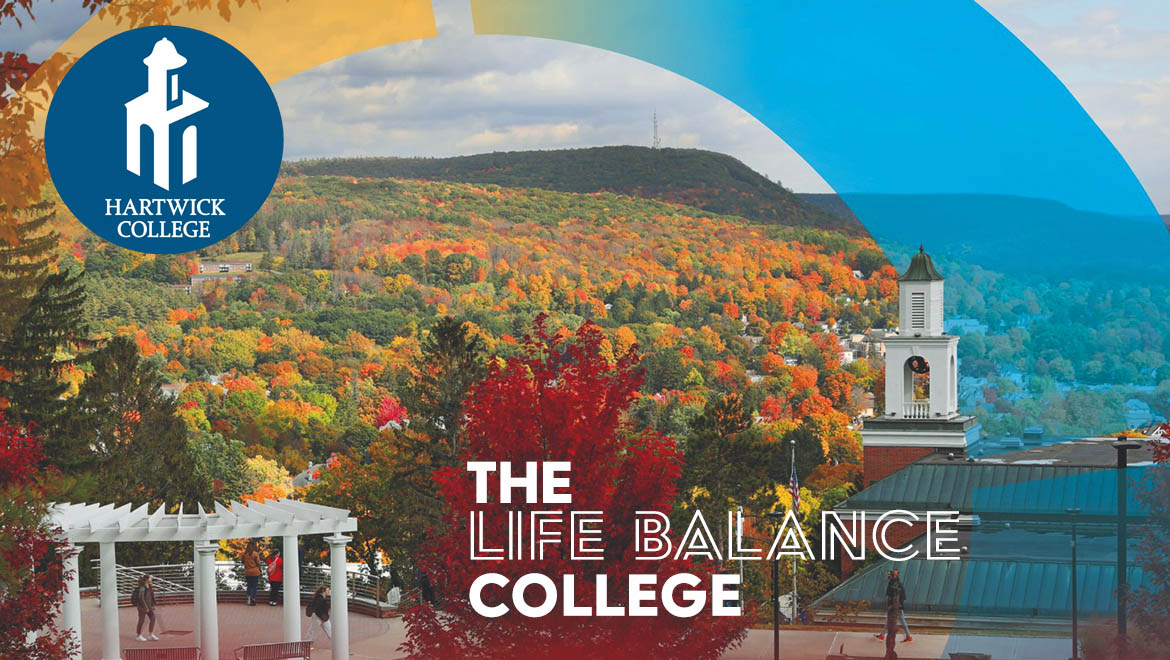 Hartwick College Yager Hall Bell Tower, valley view in fall, The Life Balance College