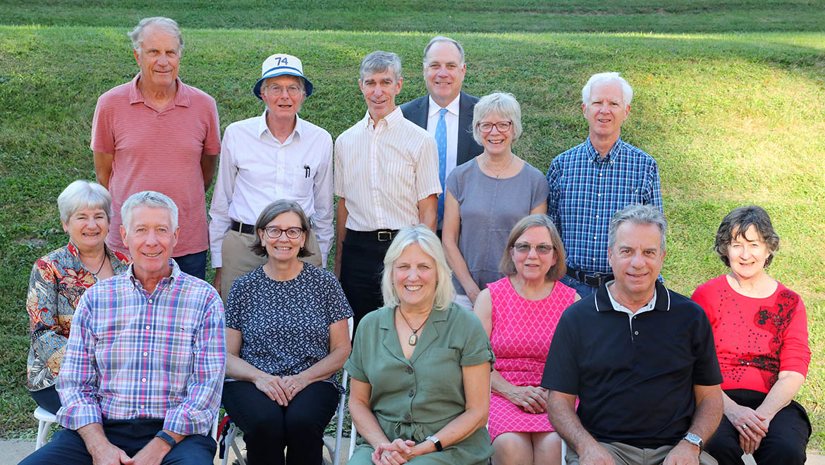 Alumni members of the 50 year reunion class with President Mullen