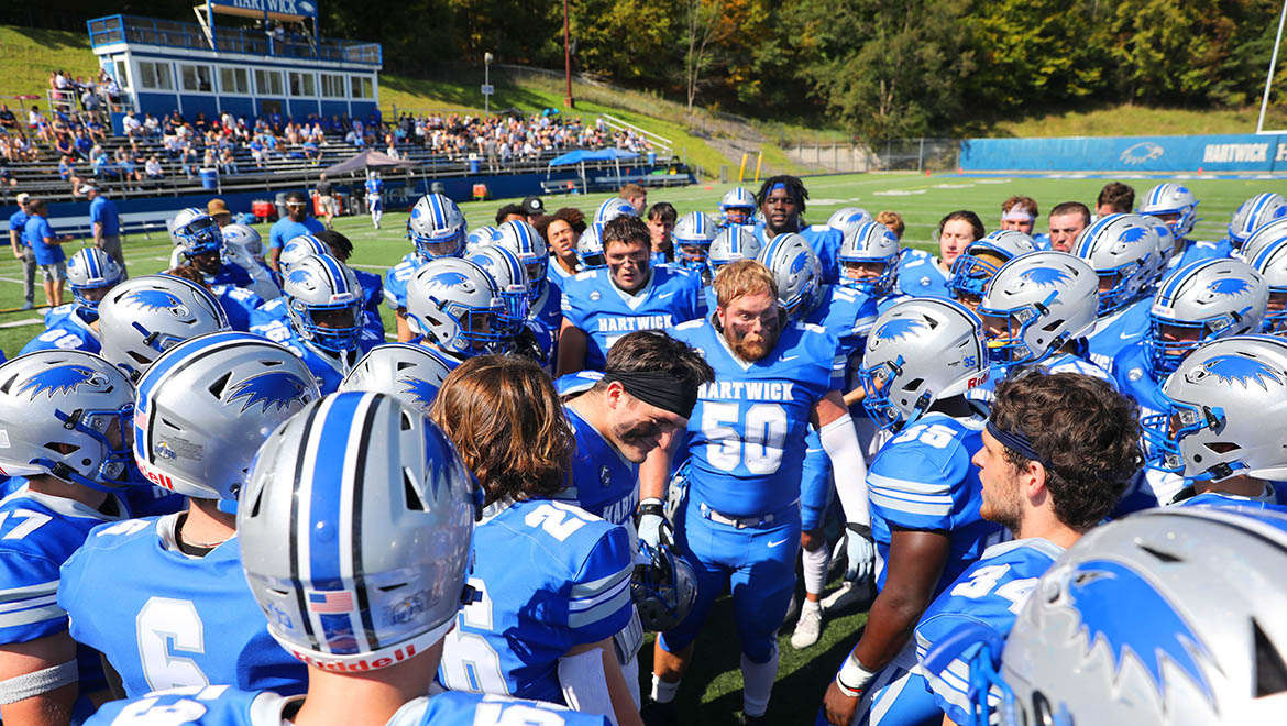 Hartwick College Hawks football team at Wright Stadium during True Blue Weekend