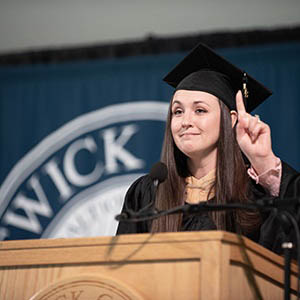 Sarah Sanders, President of Hartwick College Alumni Association speaking at Commencement