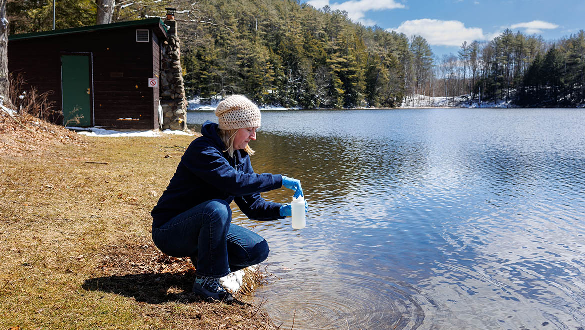 Testing water quality at Pine Lake