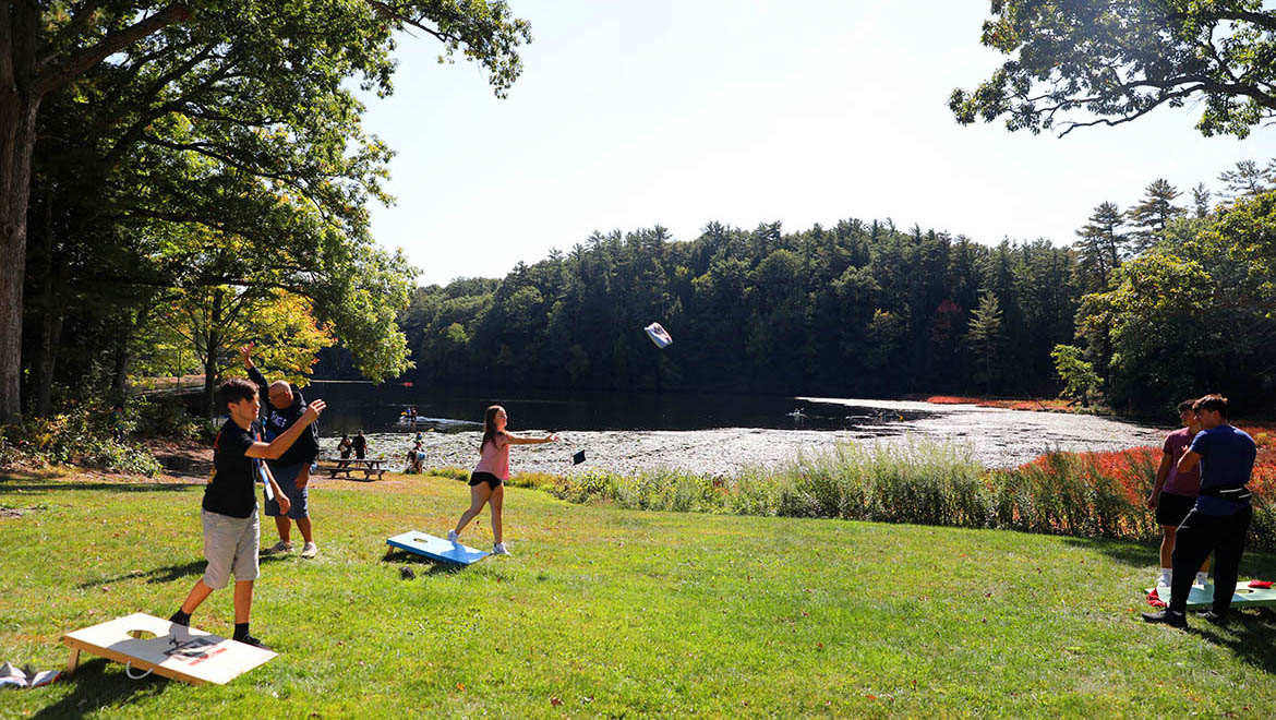 Students playing lawn games at Pine Lake Environmental Campus