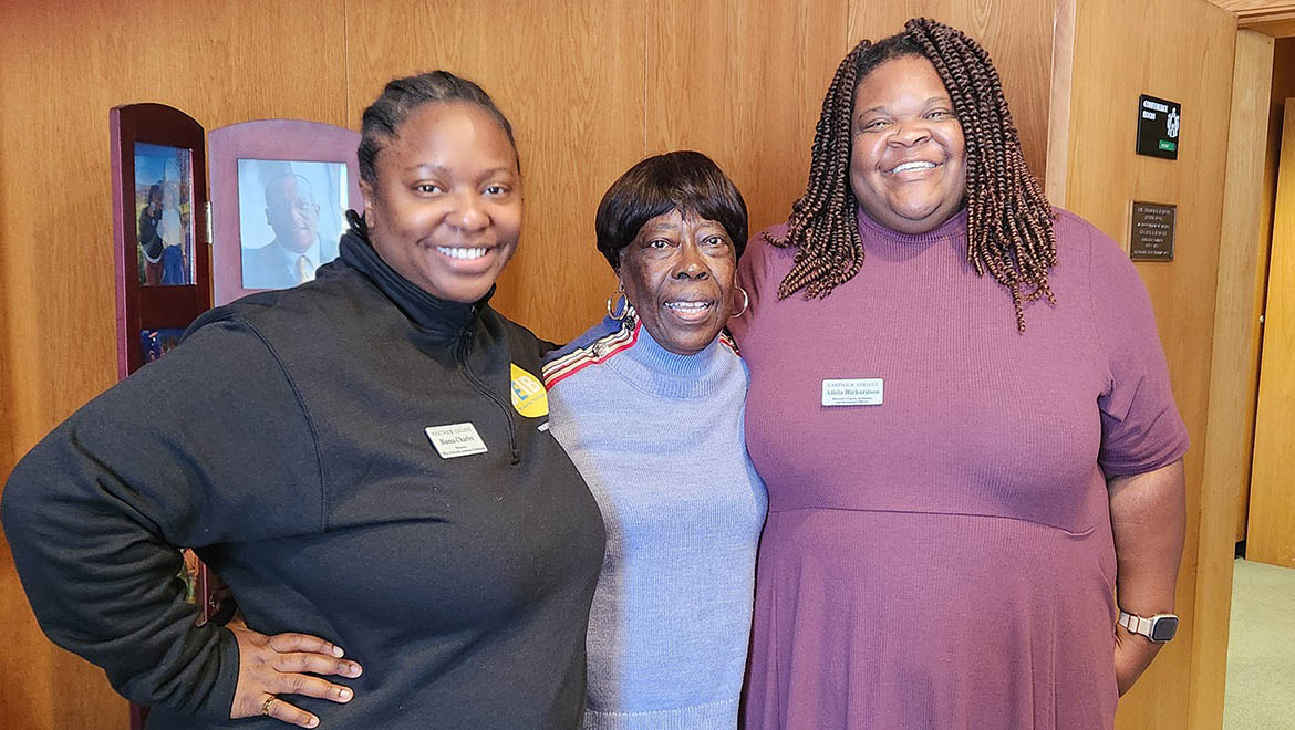 Bettie Mae Fikes with Biama Charles and Alicia Richardson