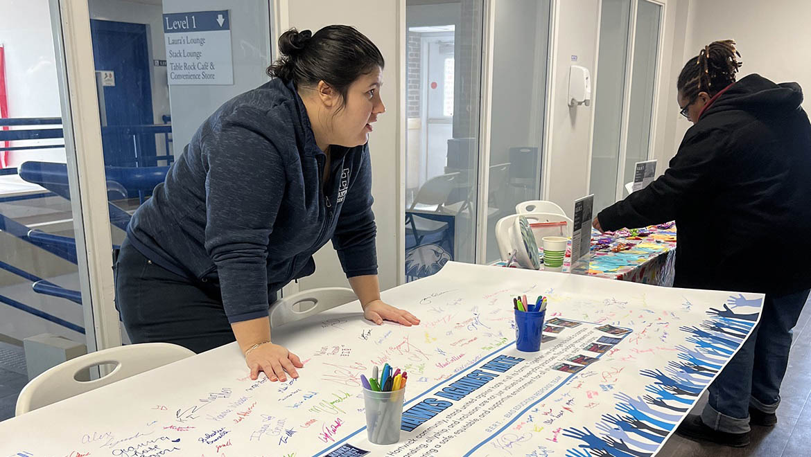 Dani Goncalves, associate director of student engagement with Pledge Against Hate Banner